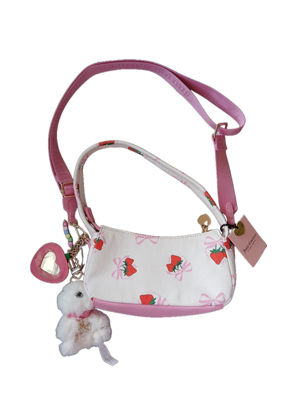 Juicy Couture Strawberry Festival Shoulder Bag With Dog Charm 9" x 4 1/2"